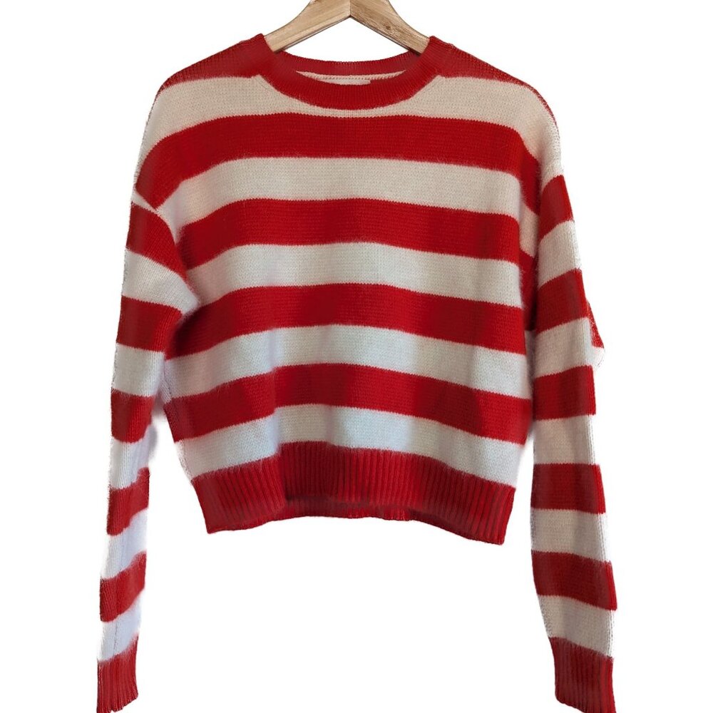 ✨ DVF Red White Striped Angora Wool Sweater S Poetcore French Girl Luxury NWOT